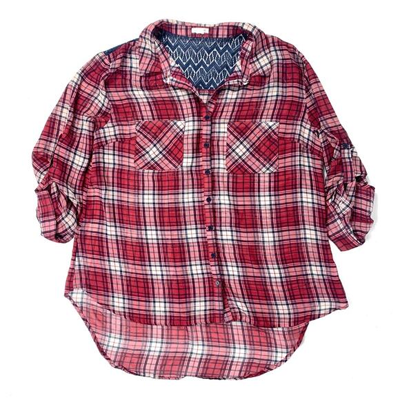 Plaid Sheer Button Down - Picture 1 of 7